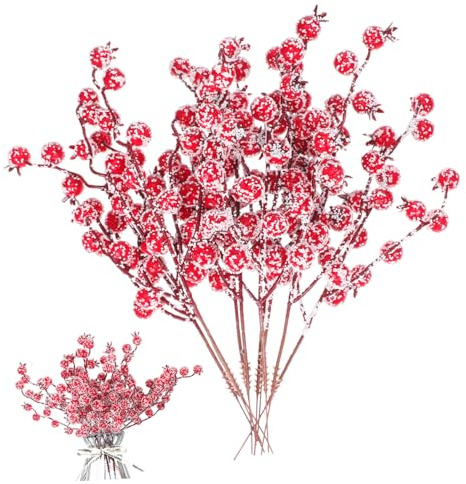Amosfun 10 Pezzi Artificiali di Natale Bacche di Agrifoglio Gambi di Filo Bacche Finte per Decorazioni per Alberi di Natale Ghirlanda Artigianale Favore di Partito