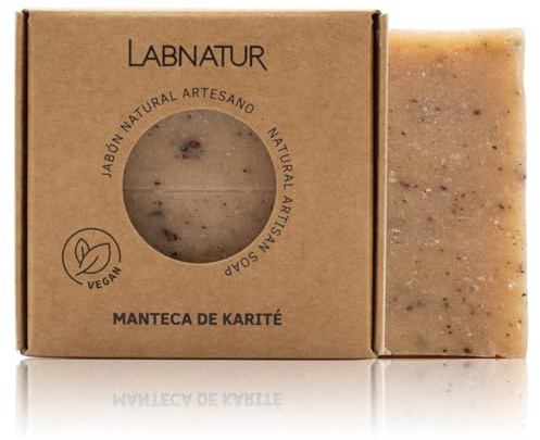 Jabón Natural Manteca de Karité - Artesanal y Vegano - Labnatur | Con Aceites de Oliva y Coco - Hidratante y Nutritivo - Para Piel Seca y Deshidratada - Sin Aceite de Palma - 100 g
