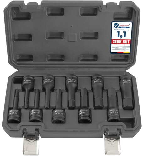 TECPO Kraft Bit Steckschlüssel 1/2 Einsatz 10-teiliges Set Innenvierkant T-Profil Torx, Innenvielzahn XZN und Innen Sechkant 6-Kant für Hand- und Schlagschrauberbetrieb (Innen Sechskant)