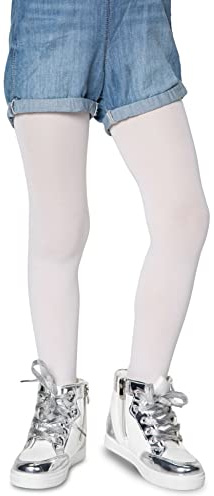 LORES Medias lisas para niñas y niños, para ballet, baile, escuela, 40 denier, opacas, fabricadas en Italia, blanco, 9-10 años