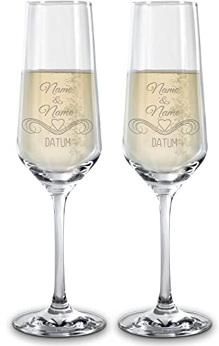 Sektglas mit Gravur 2er-Set - mit Name & Datum selbst gestalten - Personalisiertes Geschenk, Geburtstag, Weihnachten, Valentinstag, Jahrestag, Hochzeit I Lasergravur, 200 ml - Herz_2