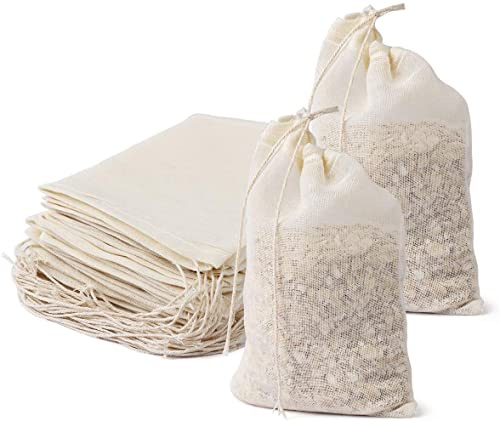 TAFAFTL Baumwoll Musselin Beutel mit Kordelzug,50 Stück 100% Baumwolle Teabag Wiederverwendbare Teebeutel für Losen Tee, Kaffee, Filter, Gewürze(2 Größen)