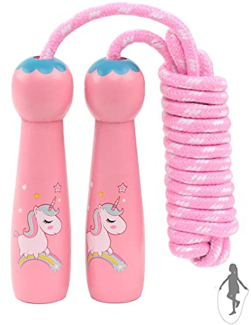 ACEONE Jump Rope Kids, 8.2ft Adjustable Cotton Skipping Rope with Wooden Handle for Boys and Girls Fitness Outdoor Exercise (Pink)