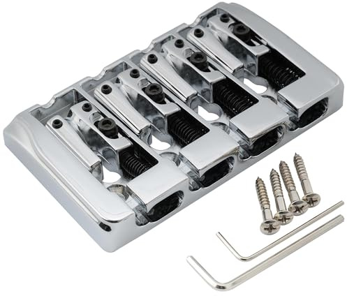 Musiclily Pro BB005 19mm Locking Saitenreiter Bass Steg Bridge Chrom | Hartzink, für 4-Saiter E-Bass
