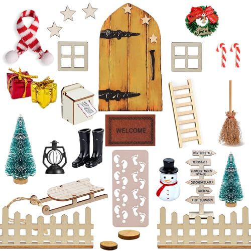 Fox·Bunny Wichteltür Zubehör Set 31PCS, Weihnachtswichtel Tür Set, Miniatur Wichtel Tür Weihnachten, Miniatur Puppenhaus Wichtel Zubehör Weihnachten Feentür