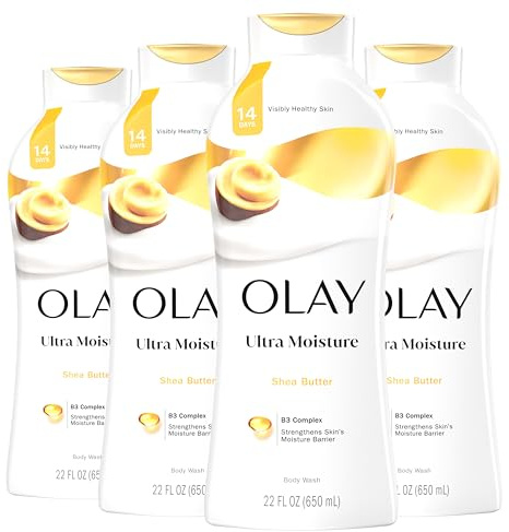 Olay Body Wash for Women, Ultra Moisture, 24hr Moisturizing, Hydrating & Refreshing, B3 Vitamin Complex, Free of Parabens & Phthalates, for All Skin Types, Shea Butter Scent, 22 fl oz (Pack of 4)