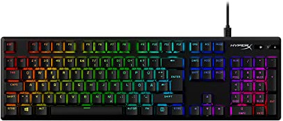 HyperX Alloy Origins PBT – Mechanische Gaming Tastatur, PBT Keycaps, Tastenkappen, RGB, HyperX Mechanische Switches, Schalter, kompakt, tragbar, robustes Aluminiumgehäuse, verstellbare Füße, Schwarz