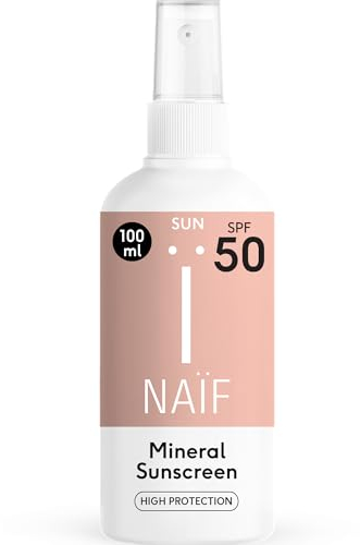 Naïf Spray de protección solar de base mineral- Para toda la familia - SPF 50 - Resistente al agua - Sin microplásticos, aceites minerales- Testado dermatológicamente - 100ml