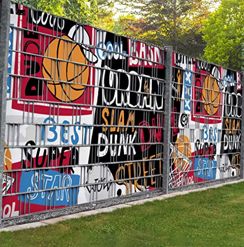 Displayhersteller MyMaxxi Zaunsichtschutz - Basketball Slogan - Sichtschutzstreifen für Doppelstabmattenzaun - Windschutz Sonnenschutz Blickdicht - Sichtschutz Garten Teil1-9 Streifen - 250x180cm