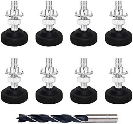 Panexf Verstellschraube 8 Stück Möbelfüße Verstellbar Metall M8 x 30 mm Stellfüße Füße für Möbel, Regulierschraube Justierschraube mit Einschlagmuttern,Kontermuttern und Metallbohrern