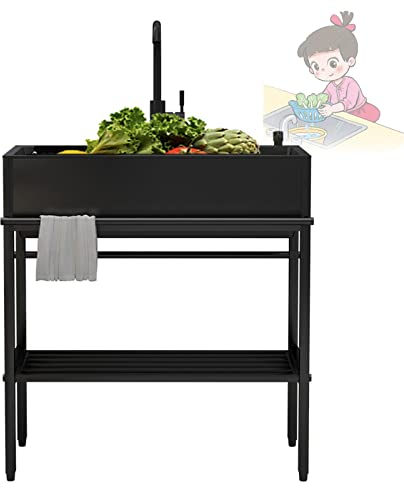 WORDFUN Fregadero De Acero Inoxidable, Fregadero De Cocina Comercial, Fregadero para Lavavajillas, Fregadero Portatil Camping, Mueble Fregadero para Bar Camping Jardin Lavandería Garaje