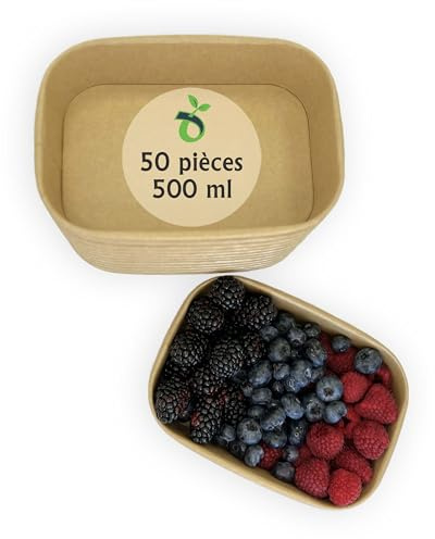 ECOPICNIC 50 Stück Salatschalen 500ml to go Schalen | Rechteckige Suppenschalen Biologisch Bowl | Beerenschale Kraftkarton Verpackung mit PE Innenbeschichtung | Salatbowl gefäß Deli Container