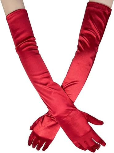 Ruiuzioong Damen Lange Satin Handschuhe - Classic Opera Fest Party 1920er Stil - Elastisch Erwachsene Größe Ellenbogen bis Handgelenk Länge (52 Cm-Rot)