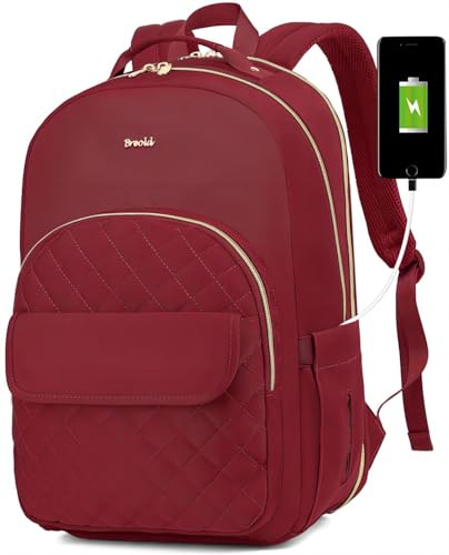 Breold Laptop ryggsäck dam, dagryggsäck kvinnor för universitet resa business skola med USB-laddningsport, bokväska flicka med 15,6 tums laptopfack, TSA-vänlig