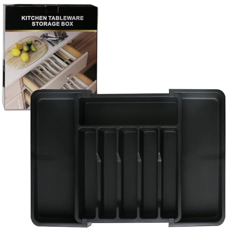 Schwarz Groß Kitchen Drawer Organizer, Schubladen Organizer Küche, Besteckkasten für Schubladen, erweiterbarer Besteckeinsatz für Küchenschubladen, verstellbarer Besteckkasten für Löffel Gabeln Messer