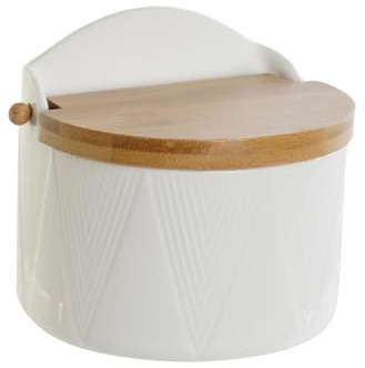 DKD Home Decor Salero con Tapa Blanco Natural Bambú Porcelana 12 x 10 x 11 cm