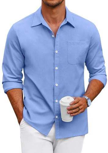 COOFANDY skjorta herr långärmad fritidsskjorta Oxford skjorta män business casual button down långärmad skjorta bomull skjortor normal passform, blå, L