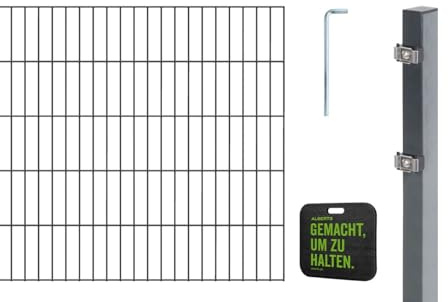 Alberts 691387 Doppelstabmattenzaun Zaun-Komplettset mit Kniekissen | verschiedene Längen und Höhen | anthrazit | Höhe 140 cm | Länge 10 m