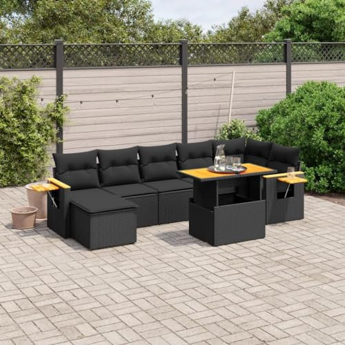 SECOLI Polyrattan Lounge Gartenlounge Set Gartenmöbel Wetterfest Garten Sofa Set Balkonlounge Set Sitzgruppe Lounge Sofagarnitur mit Verstellbare Tischplatte-Schwarz-8-tlg-5