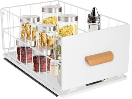 gegeweeret Panier de rangement coulissant, blanc, extensible, pour armoire, sous l'évier, organisateur de maison, armoire coulissante pour salle de bain, étagères de rangement