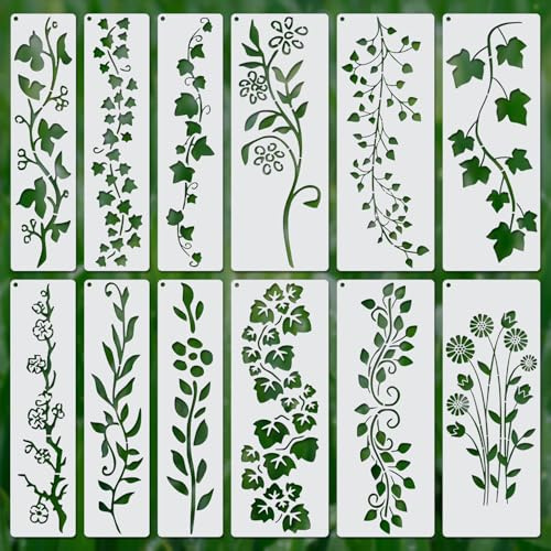 12pz Stencil di Foglie di Vite, Stencil di Foglie e Fiori Modelli Floreali Riutilizzabili per Dipingere su Legno Disegno Tela Artigianato Fai Da Te Decorazioni per Casa Arte da Parete