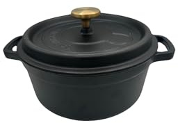 Cocotte en fonte émaillée noire mate avec couvercle 35,8 x 35,5 x 24,5 cm Température Four Pour Petits Plats