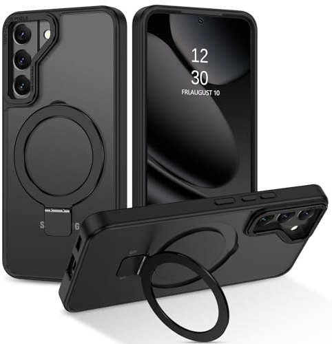 DUEDUE Magnetic for Samsung Galaxy S22 Case With Stand [Compatible with Magsafe] Invisible Ring Holder, Slim Translucent Military Grade Shockproof Protective Phone Case for Samsung S22 6.1, Black