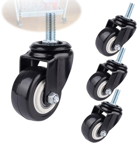 IMUNKT Kleine Lenkrollen 40mm/50mm, Möbelrollen, Transportrollen, M8/M10 Gewinde, Leise Polyurethan Räder Mit Bremse, Ersatz Rollen Für Babybett Pflanzenständer(Swivel,2in-M8*25)