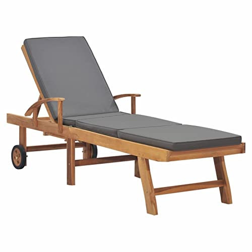 Buzaza Sonnenliege mit Auflage Sonnenbett Liege Outdoor Gartenbett Outdoor Liege FüR Garten Sonneninsel Auflagen Massivholz Teak Dunkelgrau