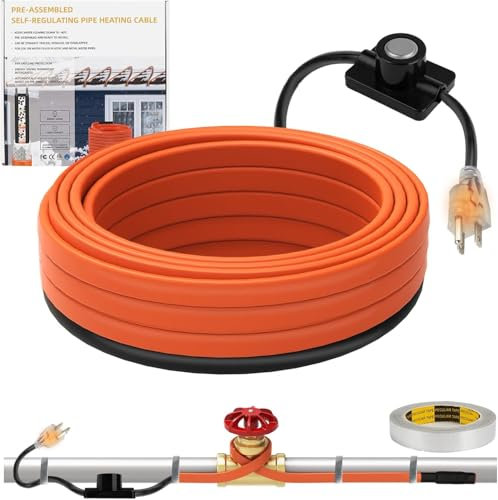 XDOVET Heizkabel für Wasserleitungen 25W/M, 6M Heizkabel mit Thermostat, Rohrbegleitheizung, 230V Frostschutz Begleitheizung Wasserleitung aus Metall und Kunststoff