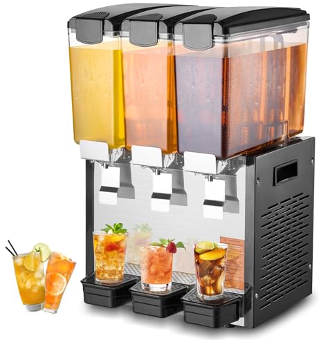 VEVOR Distributeur de Boissons Commercial 3 Réservoirs de 10 L, Fontaine à Eau 440 W, Distribution de Jus Limonade Thé Glacé, Température de Refroidissement 7-12 ℃, pour Restaurant, Hôtel, Café