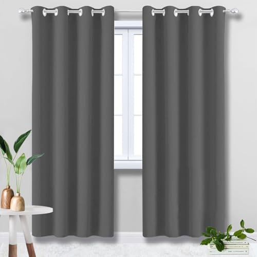 Rideau Chambre Enfant 90x180cm Thermique Isolant Anti Froid et Chaleur 1 Pièce Satiné Rideau Occultant Thermiques sans Perçage pour Fenetre Intérieurs Cuisine Dressing Gris Foncé