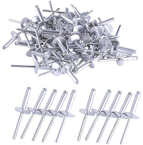 GIVIHGETI 50 Stück Blindniet mit großem Flansch 4,8 mm x 10 mm, Pop-Nieten mit offenem Ende, Alu Blindnieten Sortiment Popnieten Set Pop Nieten für Metall Holz Kunststoff, Silber
