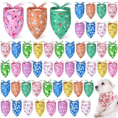 Weewooday 50 Pcs Spring Dog Bandanas Bulk for Dogs Soft Bibs Adjustable Triangle pet Bandana for Small Medium Large Costume(Floral Pattern, 25.6 x 17.7 x 17.7 Inch)