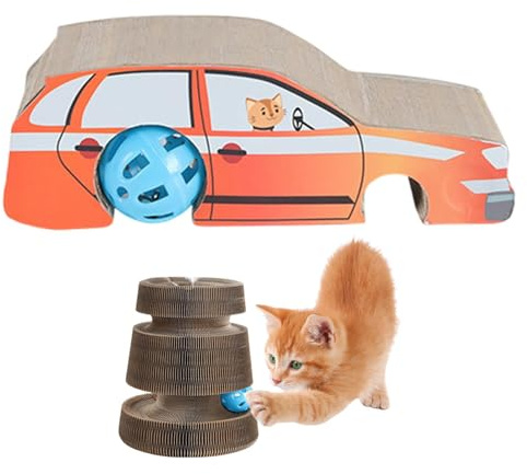 Kratzspielzeug Katzenspielzeug aus Pappe Katzenspielzeug - Auto mit Kugelbahn, aus Karton für Katzen | aus Pappe für Katzen
