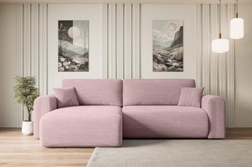 ALTDECOR Ecksofa mit Schlaffunktion und Bettkasten Corner Sofa Eckcouch Couch L-Form universal, Links/rechts angeordnet Schlafcouch Ausziehbar Wohnlandschaft Schlafsofa ORRO-L - 272x145x83cm Rosa