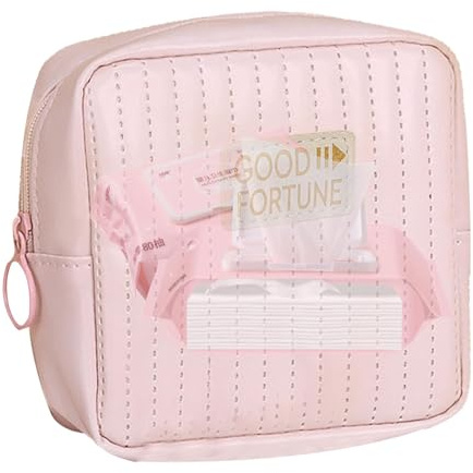 Sanitär servett, förvaring av menstruationsdyna, kompakt och amningsdynhållare för kvinnor och tonårstjejer, tampong förvaringspåse, 10 x 1,97 cm, vit, rosa, brun