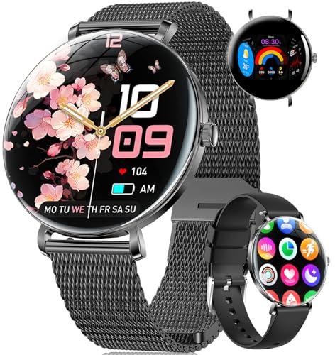 SUNKTA Montre Connectée Femme Léger avec Ultra-Mince 1.43'' Écran Courbé AMOLED Appels Podómetro/Fréquence Cardiaque 100+ Modes Sportifs IP68 Imperméable Élégante Femme Smartwatch Android iOS