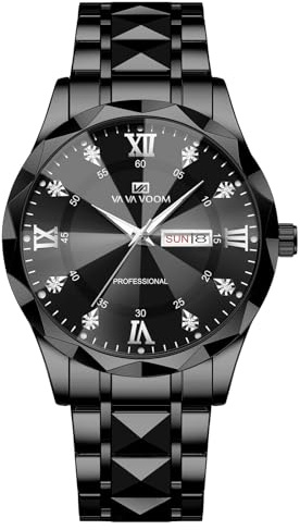 cosescos Men's Waterproof Luxury Business Watch – Diamond-Cut Stainless Steel Case, Date Display, Fashionable Chronograph Wristwatch for Men – Ideal for Office, Casual & Formal Wear (B)