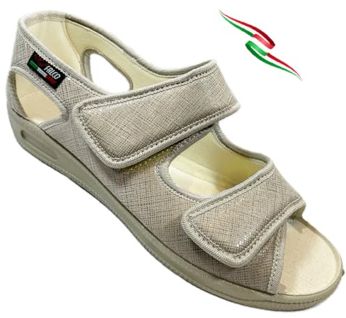GAVIGA Sandali ciabatte donna regolabili a strappi sanitarie in cotone ideale per piedi gonfi e riabilitazione satinsato (beige satinato, Sistema Taglie Calzature EU, Adulto, Donna, Numero, Media, 38)