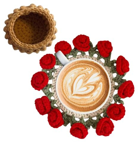 Blumen Untersetzer - Blumenstrauß Häkel Untersetzer | Vintage Weiche Ästhetische Unterlage Für Restaurant Geburtstag Hotel Schreibtisch Tisch Zuhause Café