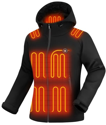 XINSONYUELL Heated Jacket for Women with 16000mAh Battery Pack, Hooded Electric Jacket with 15 Heating Zones, Windproof Heated Coat for Women Outdoors