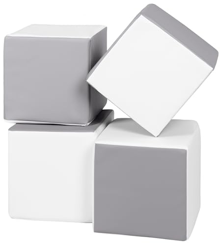 Velinda Würfel-Set 4 Schaumstoffbausteine XXL-Softplay-Bausteine Krippensoftbaustein (Farbe: weiß,grau)