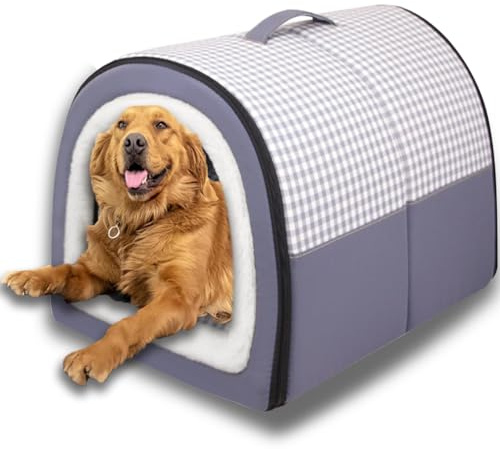 2-in-1-Hundehütte, große Haustierhöhle, beruhigende Hundehütte, Anti-Angst, weiches, warmes Kissen, abnehmbar, waschbar, Katzen-Iglu-Bett, rutschfest (Dunkelgrau, Größe XL, 70 x 55 x 45 cm)