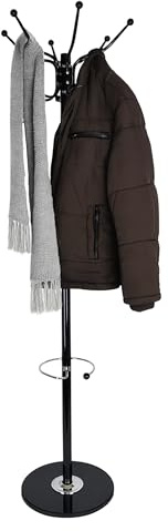 Relaxdays Garderobenständer mit Schirmständer, 16 Haken, H x D: 176,5 x 36,5 cm, Marmorfuß, Standgarderobe, Farbwahl | H x D: 176,5 x 36,5 cm, Marmorfuß, Standgarderobe