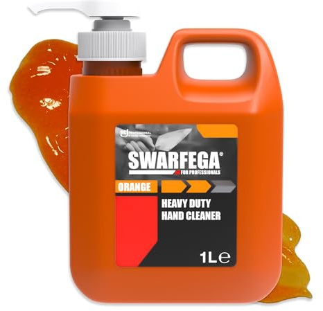 Swarfega Orange 1 Litre Pump Bottle, Heavy Duty Hand Cleaner for Trades People like Mechanics, Non-abrasive Cornmeal Scrubbing Agents Against Oil, Grease and Grime, for Professional Use Only