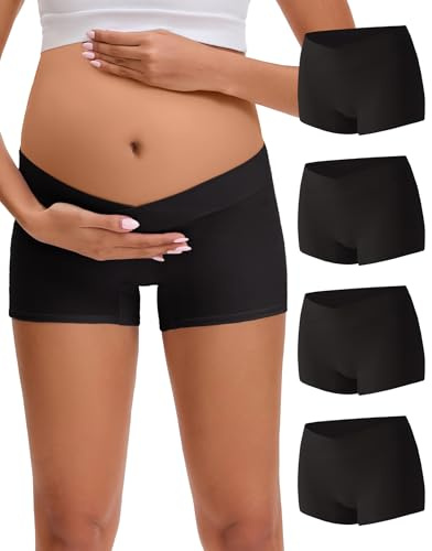 INNERSY mammakalsonger dam bomull graviditets-boxershorts underkläder undermagen 4-pack, 4 svarta, L