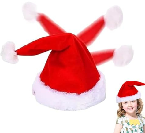 GUSHE Similarlyl Electric Christmas Hat, Plüsche Rockende Weihnachtsmann Mütze, Elektrische Weihnachtsmütze zum Singende und Tanzende, Lustige Schwingende Weihnachtsmütze für Erwachsene und Kinder