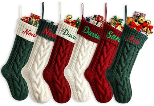 Nikolaussocke Personalisiert Name Bestickt, 46cm Große Gestrickte Weihnachtsstrumpf zum Befüllen, Christmas Stockings für Party Weihnachten Deko (A)