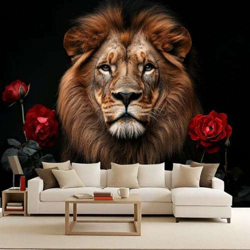 Fotomurale leone Carta da parati murale 400x280 cm TNT Murale Giardino Pastorale Re Leone alla moda Decorazione da Muro XXL Poster Gigante Design Carta per pareti Animale